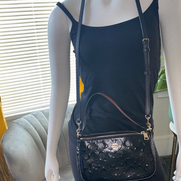 Coach Black Embossed Signature Leather Crossbody - Picture 4 of 11